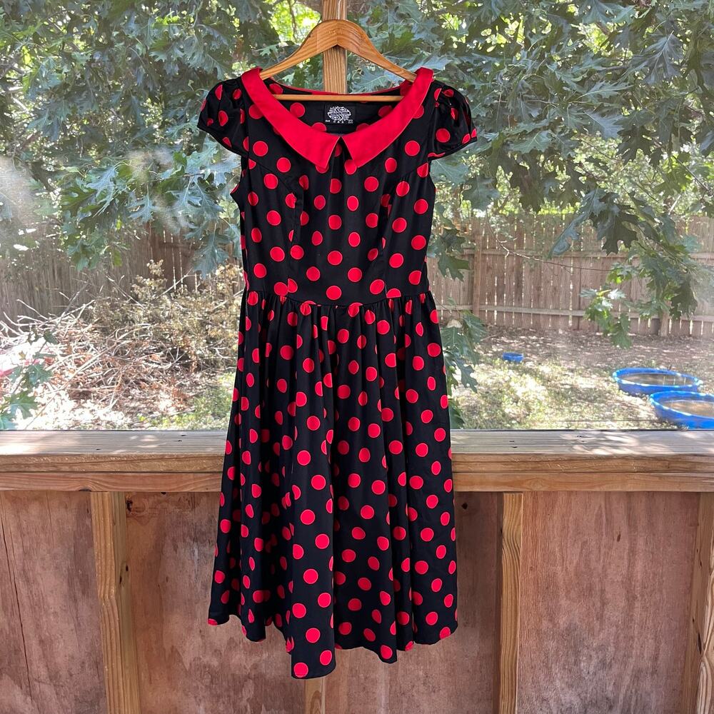 Hearts & Roses Women's Vintage Black & Red Polka Dot Dress Size 8